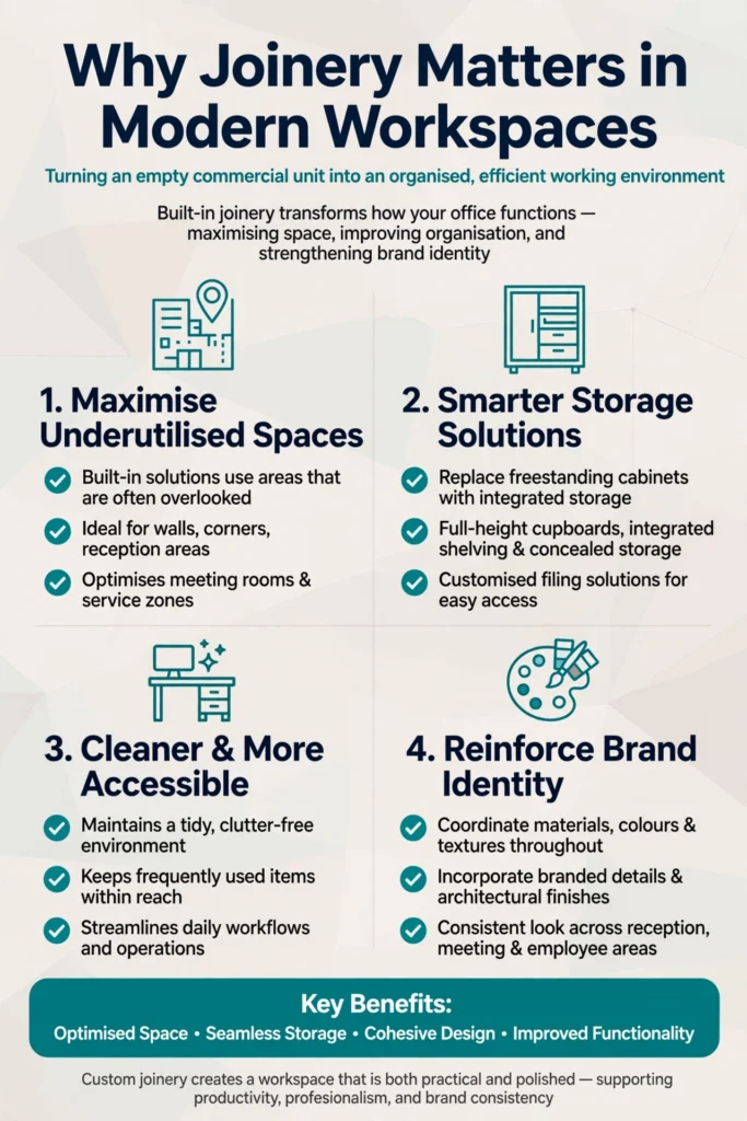 Custom office joinery creating a functional workspace in Dubai