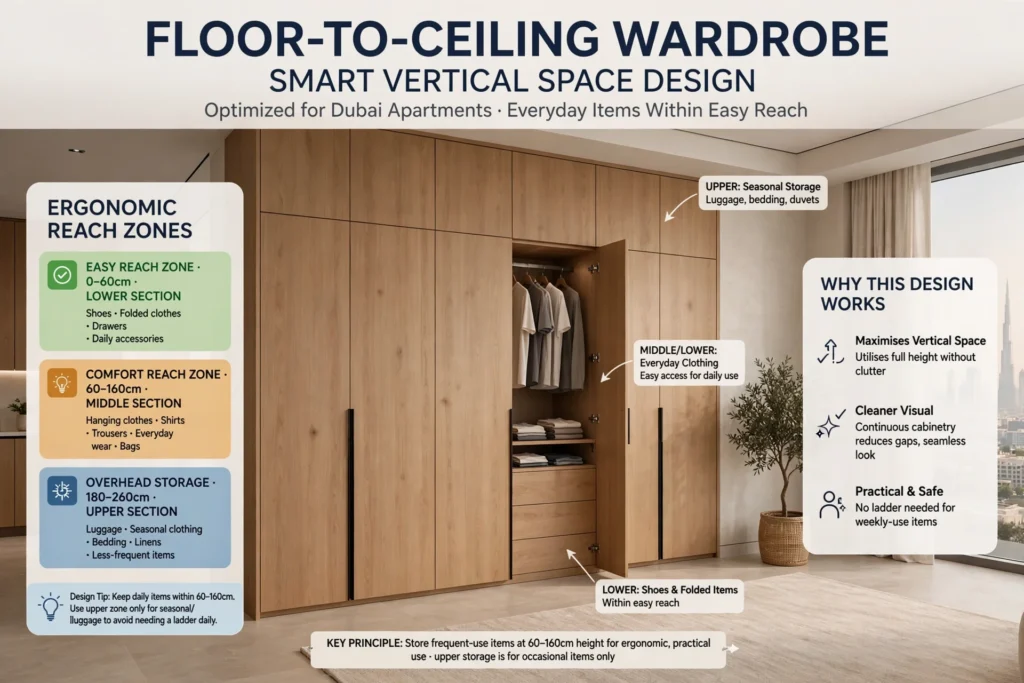 Modern custom wardrobe with integrated storage