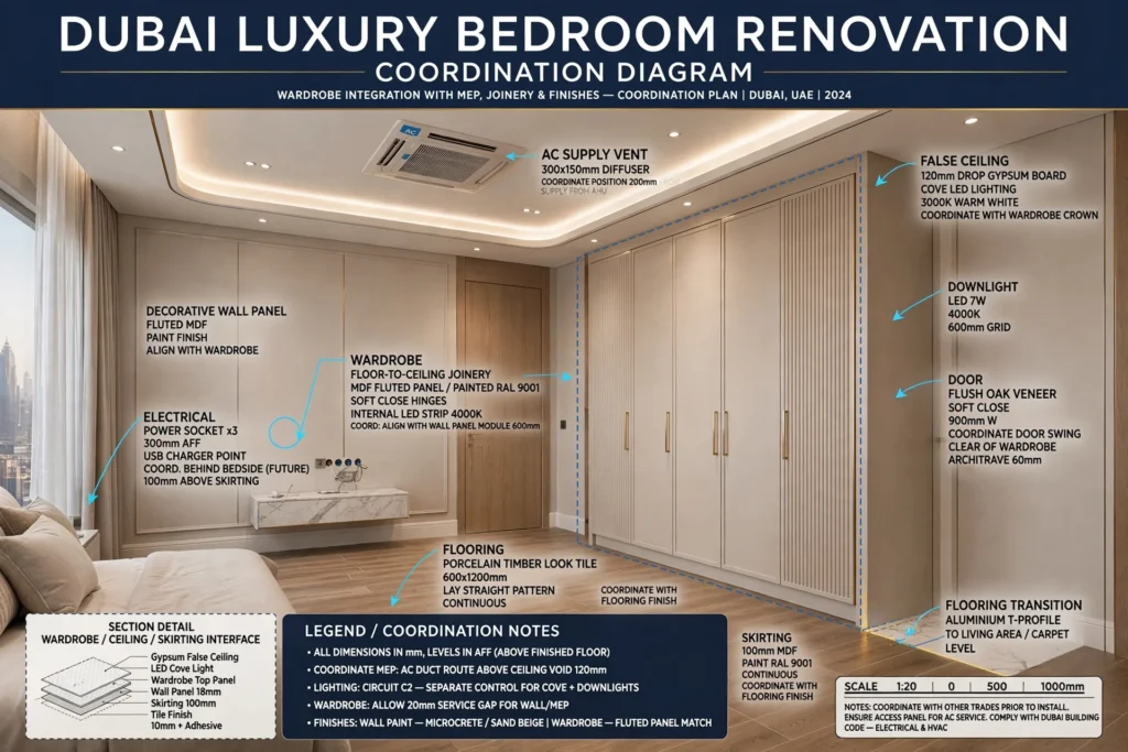 Bespoke wardrobe with dedicated hanging storage