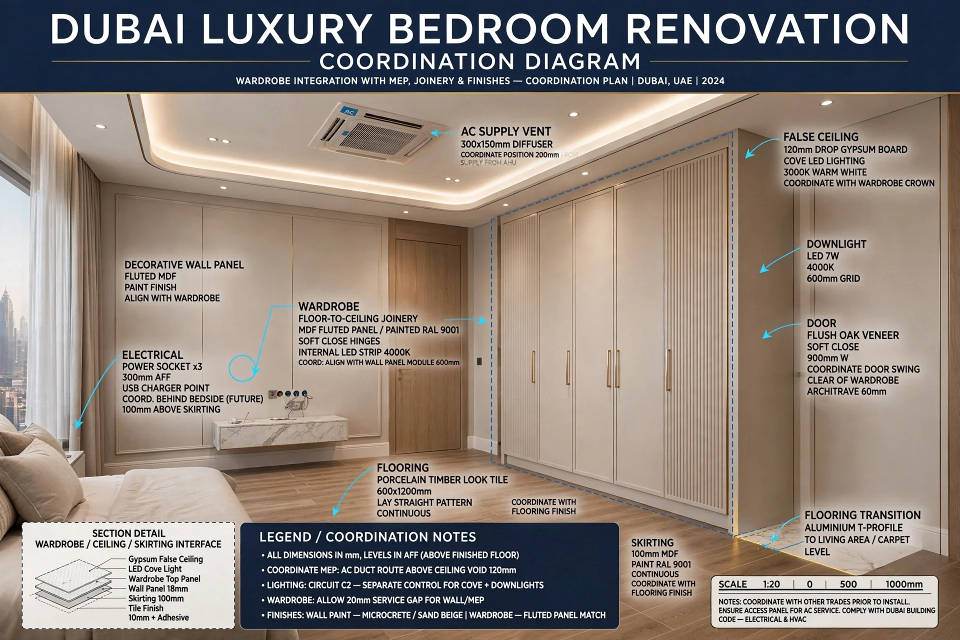 Bespoke wardrobe with dedicated hanging storage