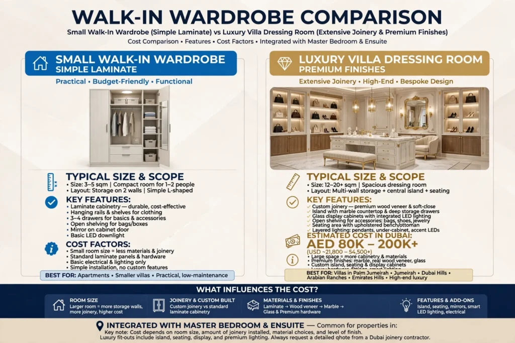 Custom wardrobe pricing factors in Dubai