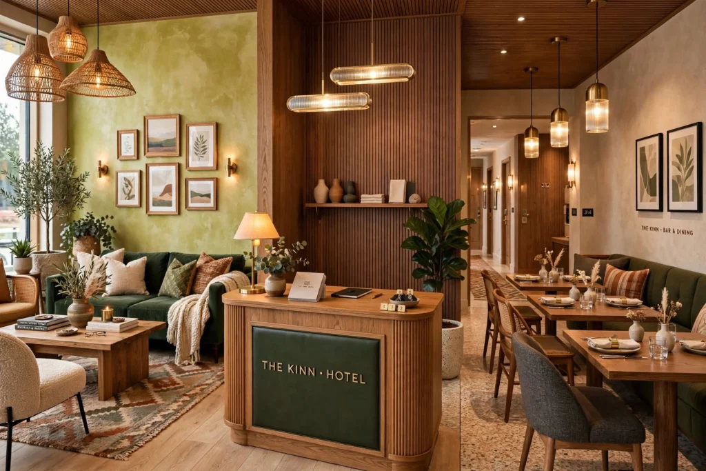 Hotel lounge with comfortable sofas and tables