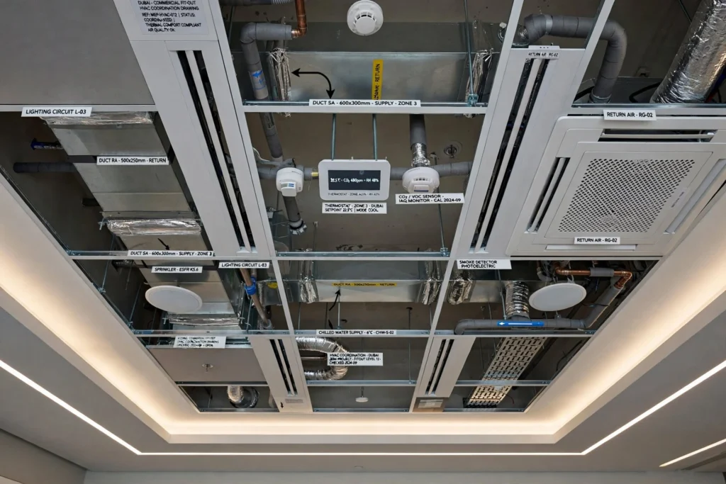 Dubai fit out contractors installing modern office interiors