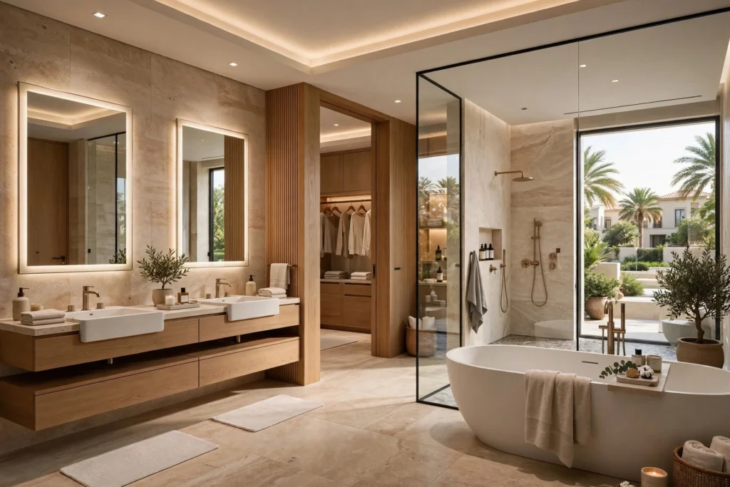 Elegant master bedroom design in an Emirates Hills villa