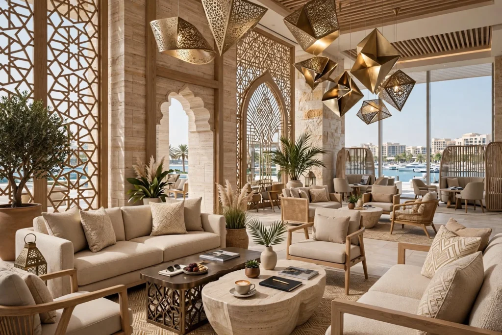 Contemporary hotel reception desk and furniture