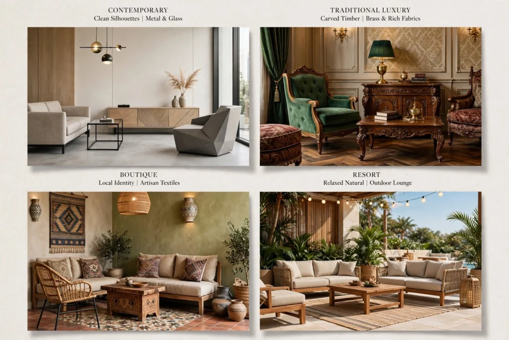 Luxury hotel bedroom furniture with elegant finishes