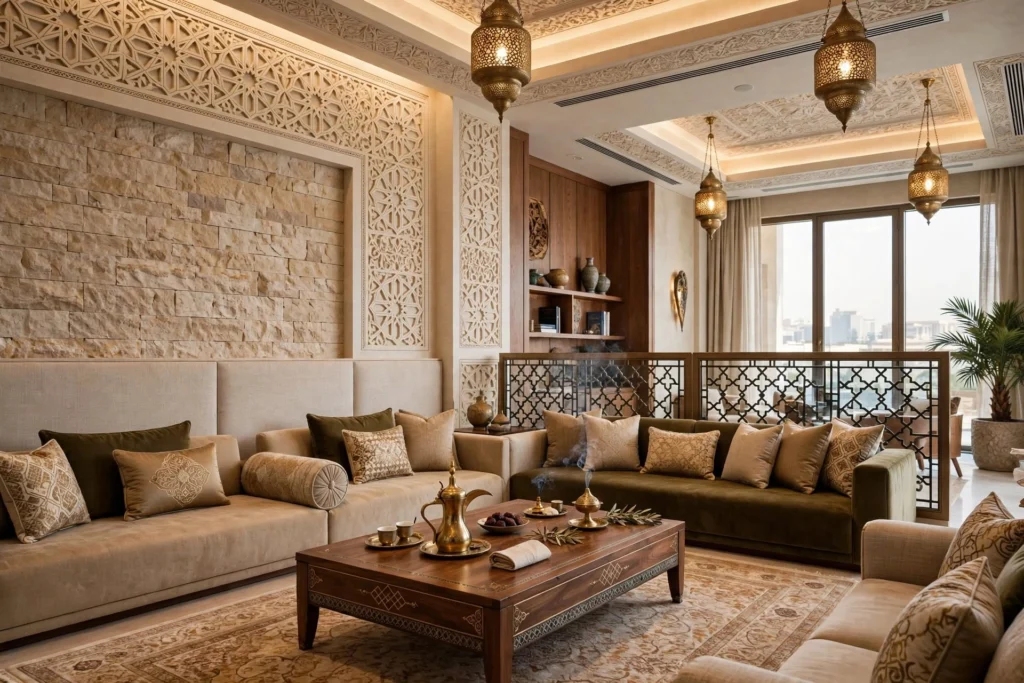 Premium materials used in a luxury Majlis interior