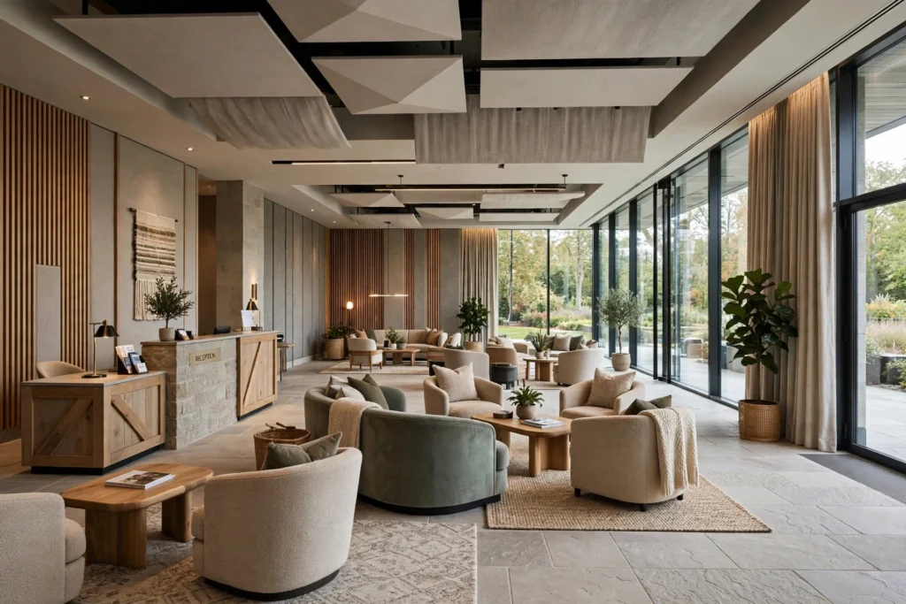 Hotel lobby with premium marble reception desk