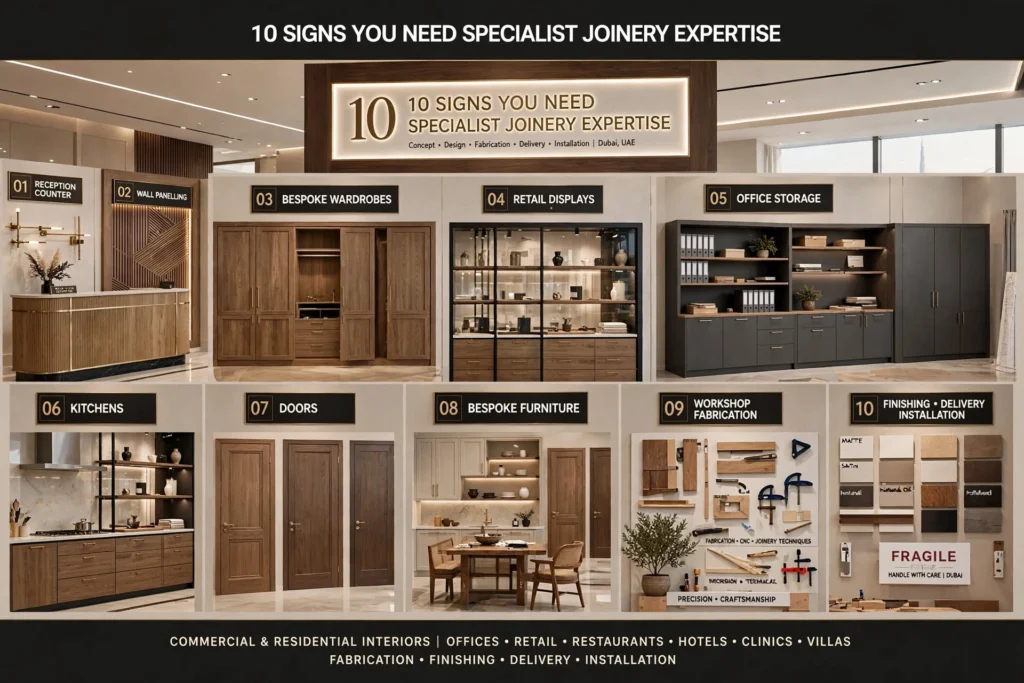 Professional joinery fit-out services for commercial interiors in Dubai