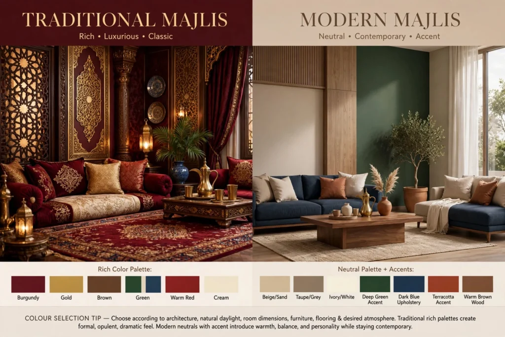 Luxury Majlis combining traditional Arabian and modern interior styles