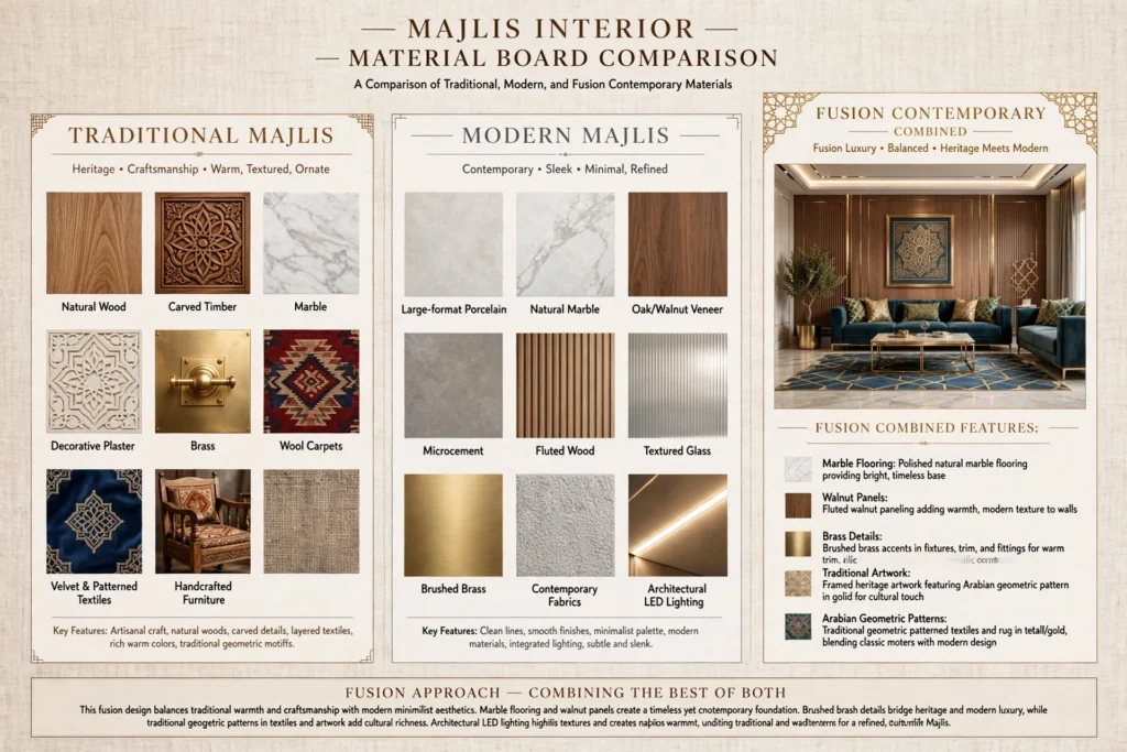 Traditional UAE Majlis with ornate furnishings and Persian-style carpet