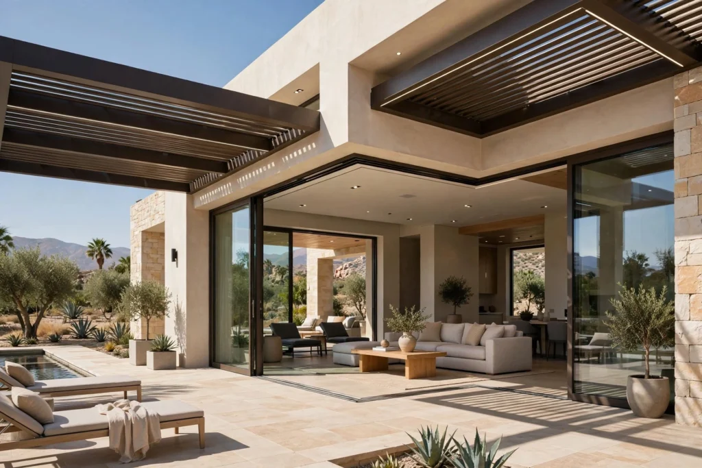Warm minimalist exterior design for luxury home
