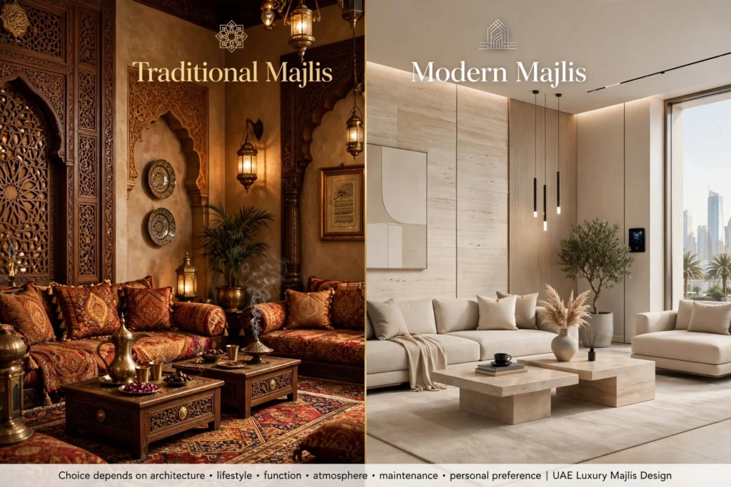 Luxury modern Majlis with contemporary Arabian interior elements