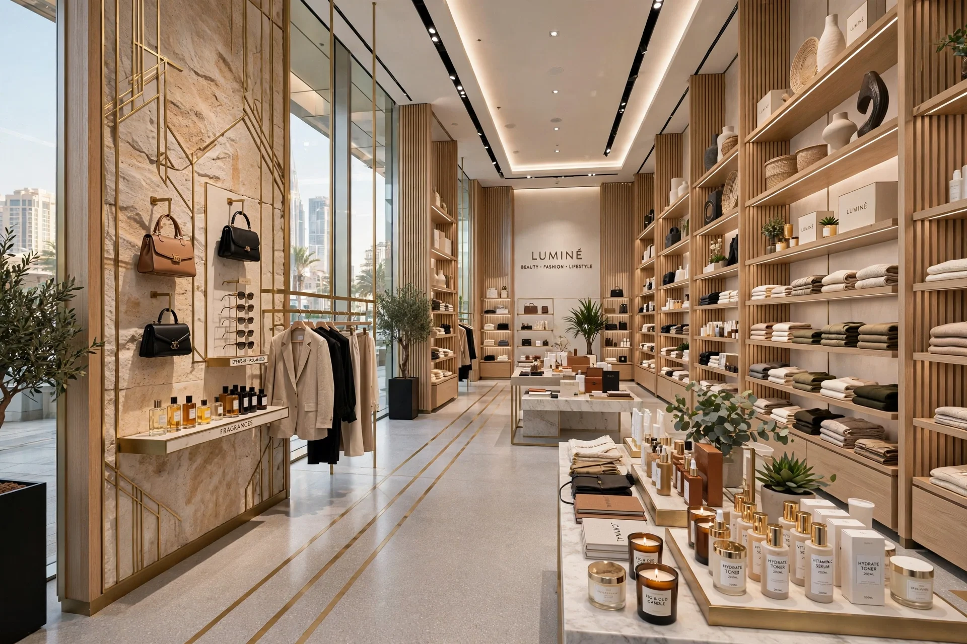 Retail shelves arranged to create natural shopping pathways