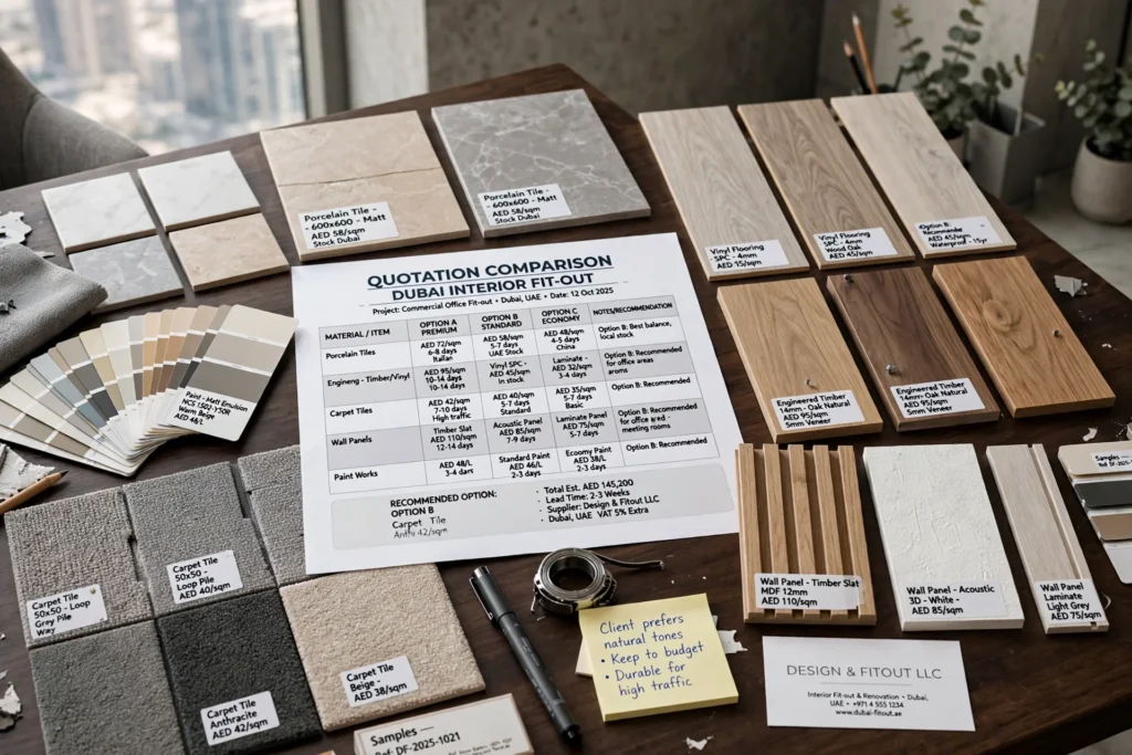 Interior fit-out cost breakdown for a commercial office renovation