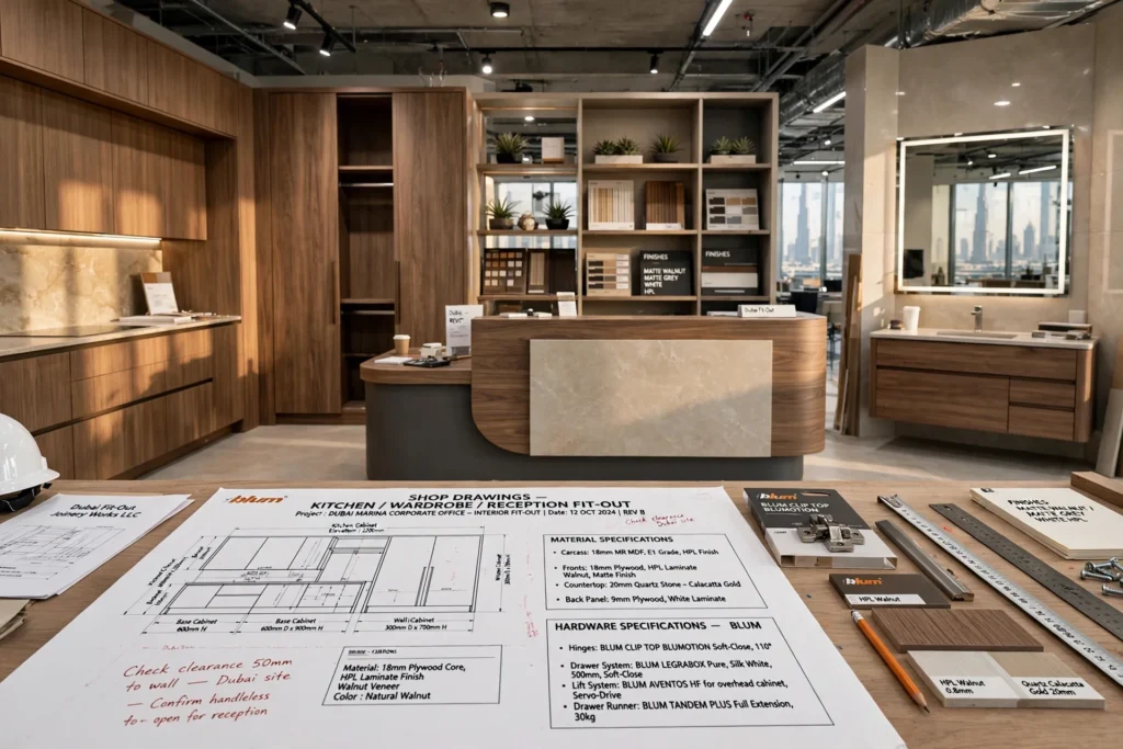 Contractor reviewing an interior fit-out proposal before project approval