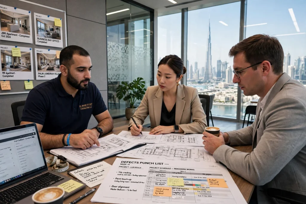 Dubai villa renovation project showing modern interior finishes and custom joinery