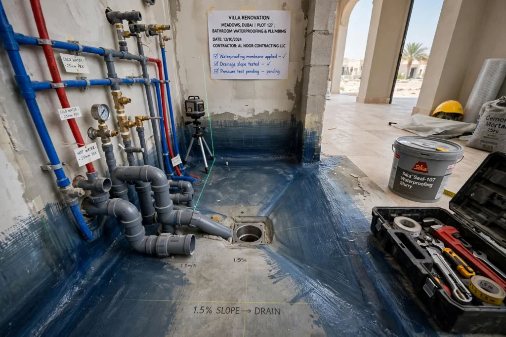 Interior contractor checking trade licence and project documentation in Dubai