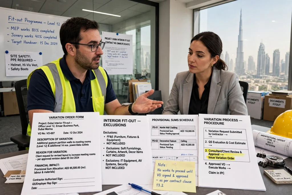 Itemised bill of quantities for a commercial interior fit-out project