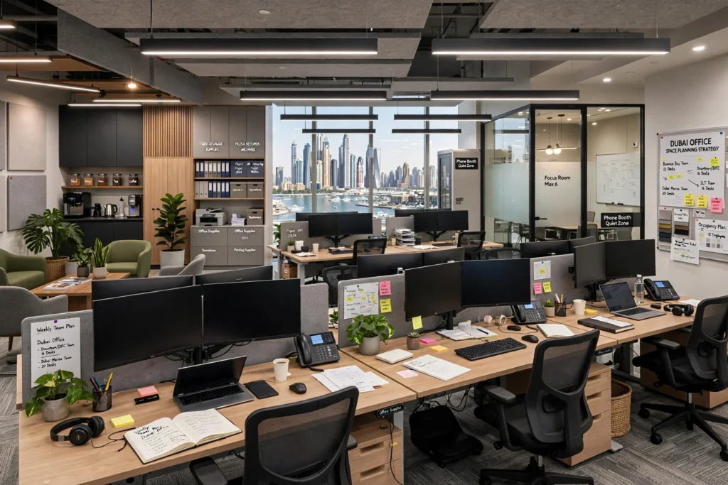 Dubai office space planning for a modern commercial workspace