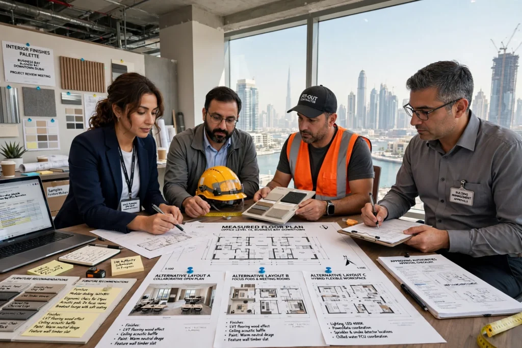 Professional office space planning is especially valuable when a business is increasing headcount, renewing its lease, moving to a new office, redesigning a hybrid workplace, or renovating an occupied commercial unit.
A specialist can prepare a measured floor plan, test alternative layouts, recommend appropriate furniture, coordinate interior finishes, and identify potential conflicts with building services. Where required, the design team can also coordinate with MEP consultants, fit-out contractors, building management, and relevant approving authorities.
For companies comparing layouts or planning a commercial renovation, Dubai Office Space Planning Solutions can be a relevant starting point for exploring office fit-out and workspace planning requirements.
A coordinated approach can also help businesses identify which changes offer the greatest benefit. Moving storage, replacing oversized desks, or adjusting meeting-room sizes may solve some problems without extensive construction. Other offices may require more substantial changes to partitions, lighting, ventilation, or electrical infrastructure.